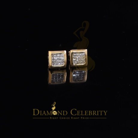 Diamond Celebrity's 0.33ct Real Diamond 925 Sterling Silver Yellow Square Earring For Men / Women