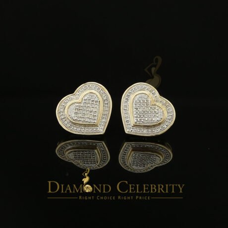 Diamond Celebrity's Aretes Para Hombre Heart 925 Yellow Silver 0.33ct Diamond Women's Style Earrings