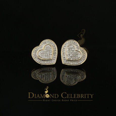 Diamond Celebrity's Aretes Para Hombre Heart 925 Yellow Silver 0.30ct Diamond Women's /Men's Earring