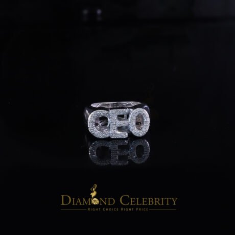 Diamond Celebrity's Stylish 925 White Silver 0.40ct Real Micro Diamond Men's "CEO" word Ring SZ 8