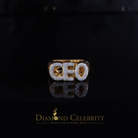 Diamond Celebrity's Stylish 925 Yellow Silver 0.40ct Real Micro Diamond Men's "CEO" word Ring SZ 8