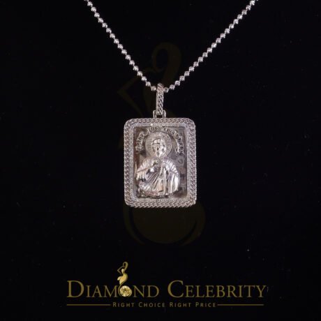 Diamond Celebrity's Men's 925 San Judas Silver 0.66ct CZ Square 1.00 inch SAINT JUDE White Pendant