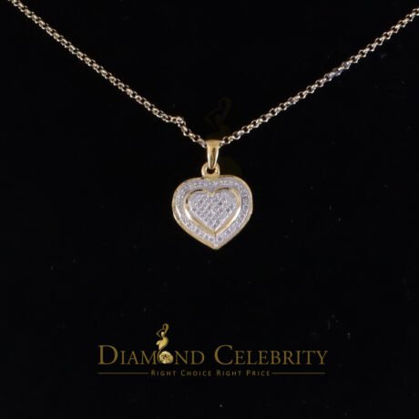 Diamond Celebrity's Small Yellow Real 0.25ct Diamond 925 Silver double Heart Charm Necklace Pendant