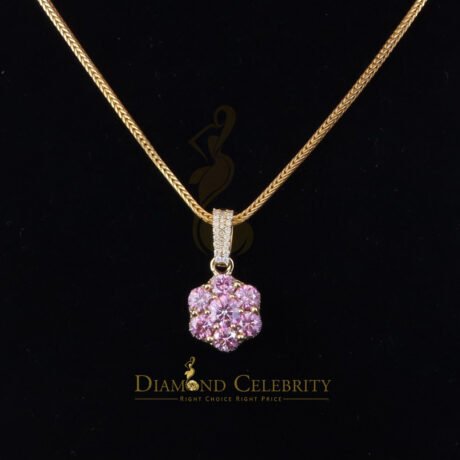 Diamond Celebrity's Women's925 Sterling Silver Yellow 3.00 ct VVS 'D' Pink Moissanite Floral Pendant